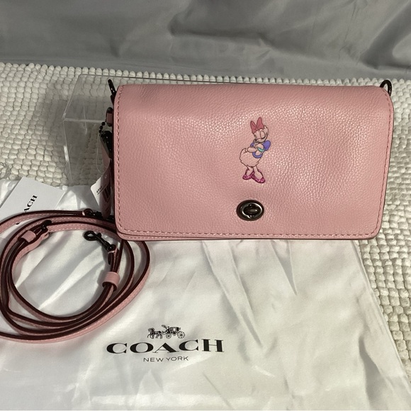 Coach Disney Daisy Duck Motif Dinky Pink Leather Crossbody Bag NEW Duster Includ - Picture 16 of 16